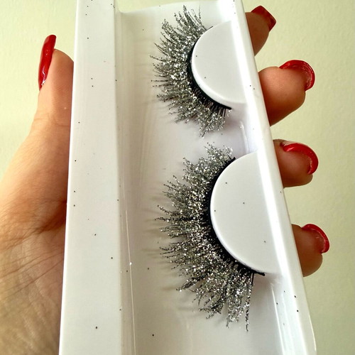 Glitter silver false mink lashes 3D brand new