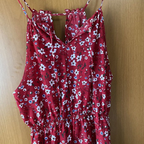 Shein red floral dress with side slit and cut out