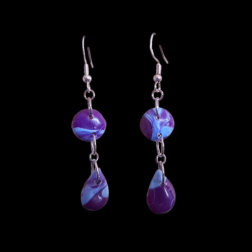 Handmade earrings from recycled plastic, purple and blue, new