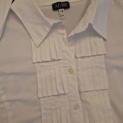 Armani Jeans White Blouse with Pleated Details, Like New, Size 10