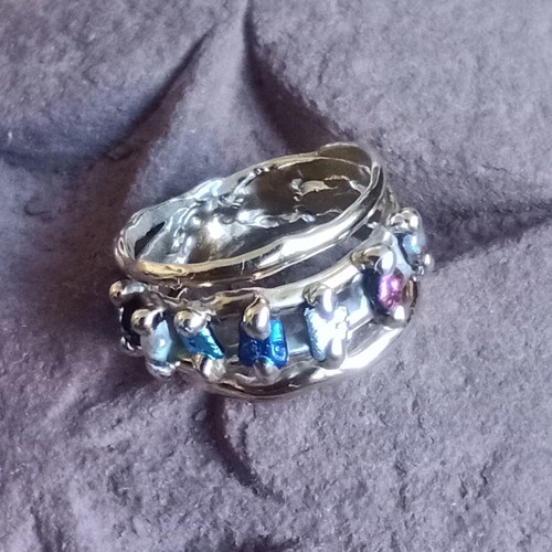 925 silver ring with multicolor dichroic glass, handmade, size 57