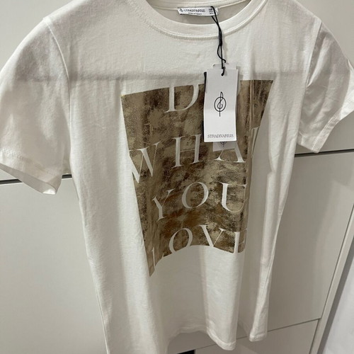 Stradivarius white T-shirt with gold print XS new