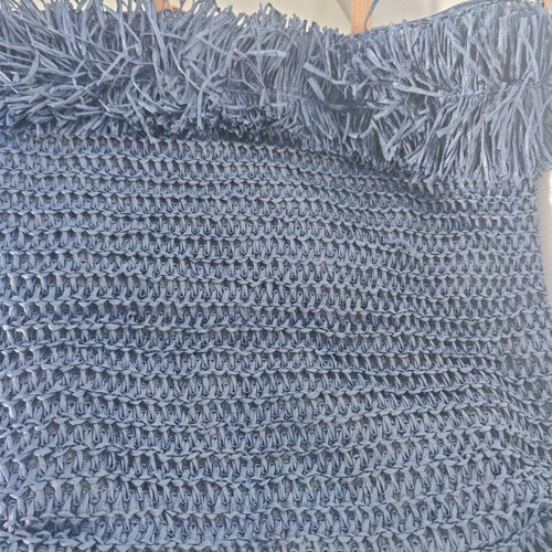 Blue straw shoulder bag used, ideal for beach