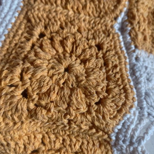 Handmade knitted crop top white and yellow with granny squares, new