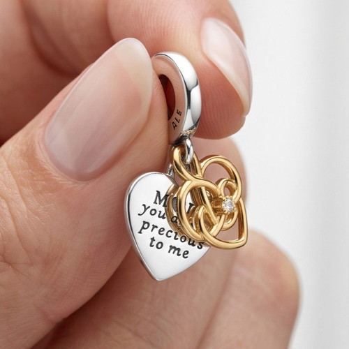 Pandora double heart charm S925 ALE, new, gold and silver