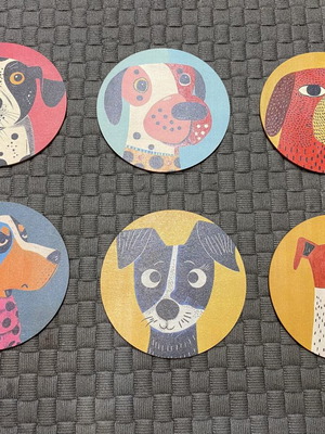 Wooden coasters set of 6 with dog designs new