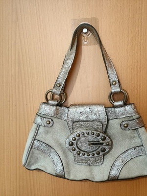 Guess handbag like new, beige denim with gold synthetic leather