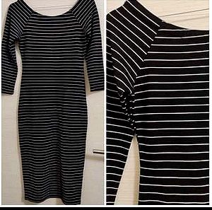 Μαύρο με λευκή ρίγα εφαρμοστό: μιντι φόρεμα Zara