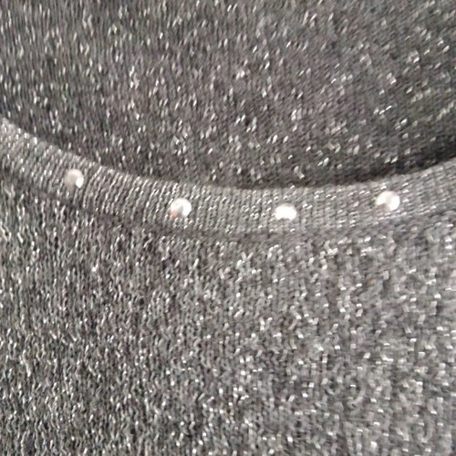 Canda women's blouse L used, grey with silver thread and rhinestones