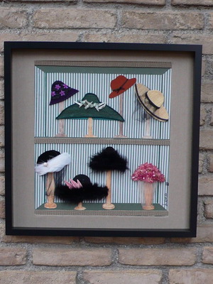 3D πίνακας με καπέλα, mixed media σε κορνίζα