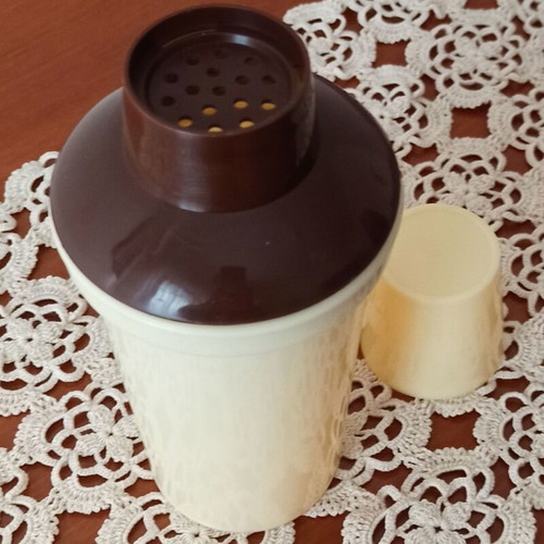 Cocktail shaker plastic beige with brown 1960's vintage new Greek made