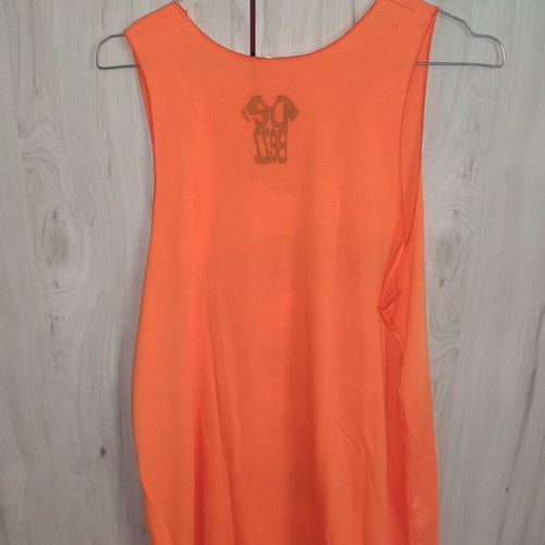 De Bezz unisex sleeveless shirt new, bright orange with "Live free or Die" print
