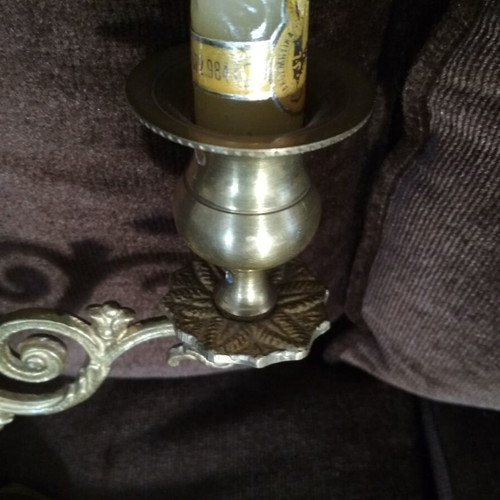 Vintage brass candlestick used with candles and gift of two candles