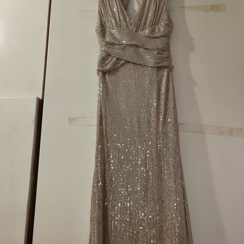 BSB dress with rhinestones and side slit, beige, size 44