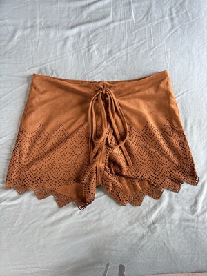 Suede shorts Medium brown, new, with perforated design