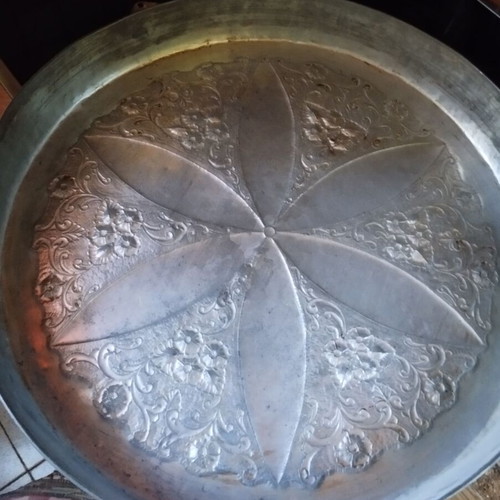 Carved decorative tray like new with hanger and copper plating