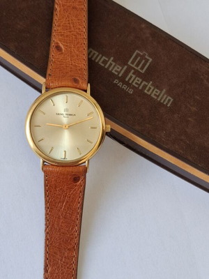 Michel Herbelin Paris quartz watch used with luxury brown leather strap