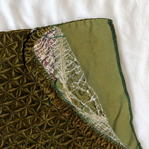 Vintage German Pillowcase 70s Olive Velvet 53×42 cm