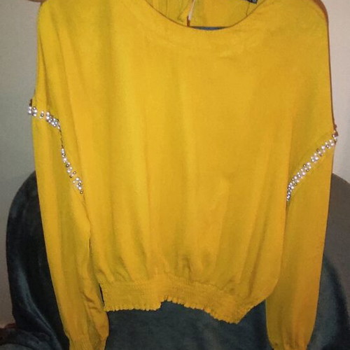 Mustard blouse with pearls new