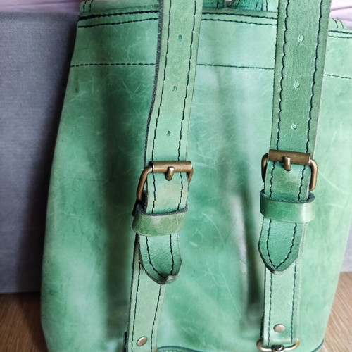 Vintage backpack green genuine leather used
