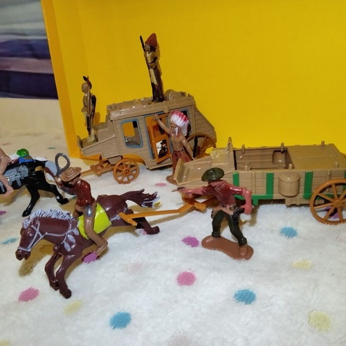 Wild West Cowboys and Indians figures with stagecoaches used