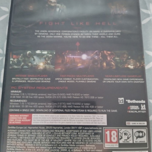Doom 2016 PC like new with unused codes