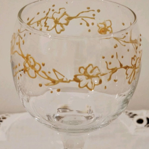Decorative glass handmade with gold flowers like new
