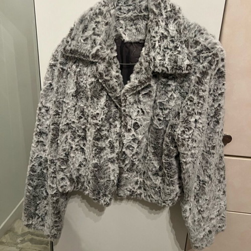 Faux fur women's coat like new, white and gray