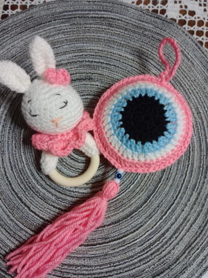 Baby gift set handmade new with bunny rattle and stroller evil eye