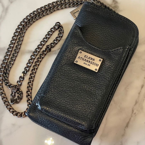 Elena Athanasiou crossbody wallet phone case like new, black leather