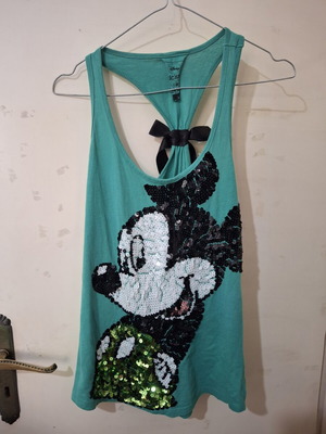 Mickey sleeveless top cotton, like new, size M/L, multicolor green