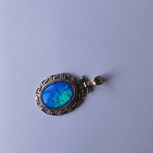 Silver pendant 925 with blue opal and meander used
