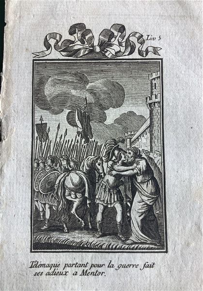  1699 o tilemachos gios tou odissea apochereta ton mentora chalkografia