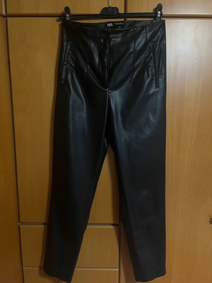 Zara office pants with leather look, size XS, wide fit