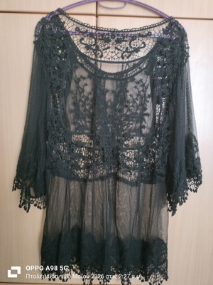 Transparent blouse with lace used, black, sizes L and XL
