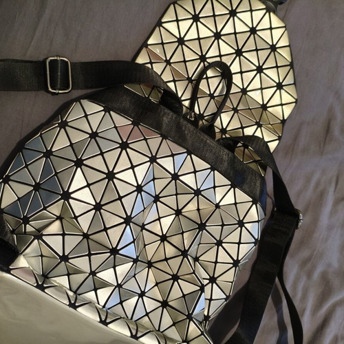Geometric Backpack metallic silver Bao Bao style, like new