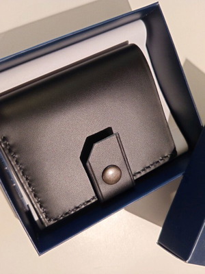 Handmade black leather wallet new in gift box