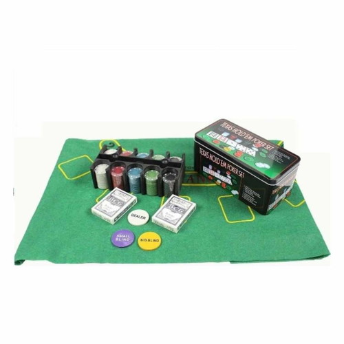 Poker set in metal box new with 200 chips and playing cards