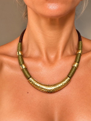 Statement necklace with gold metal element like new