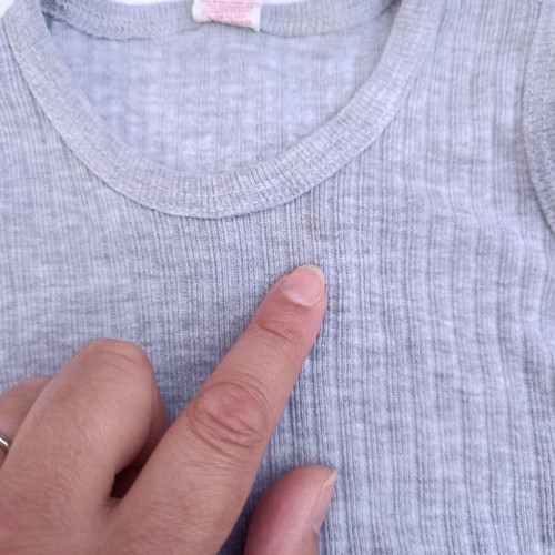 Set of 2 grey summer baby bodysuits with straps and short sleeves used