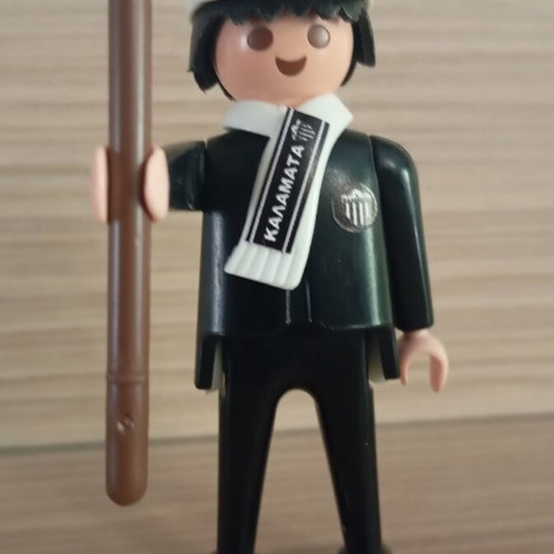 Playmobil Kalamata Fan Figure like new with flag, scarf, and hat