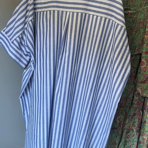 Women's blouse white and blue striped with rhinestones plus size, like new