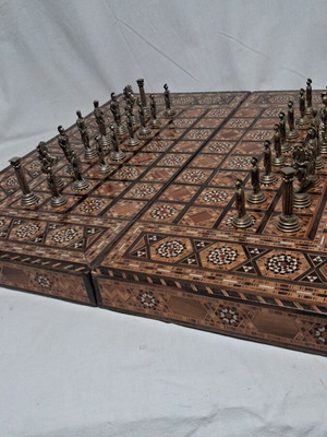 Genuine handmade Damaskin backgammon and chess set like new
