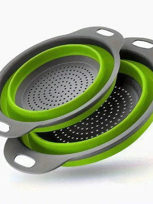 Collapsible silicone vegetable colander set of 2 new
