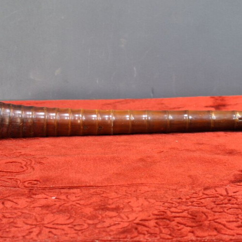 Chinese opium pipe 19th century used, bamboo and silver