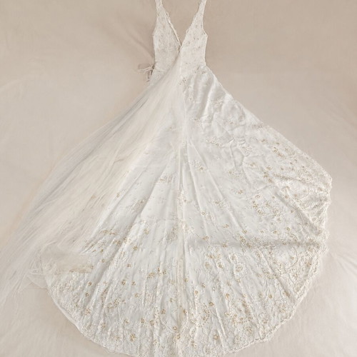 Augusta Jones wedding dress size 16, ivory lace with gold details
