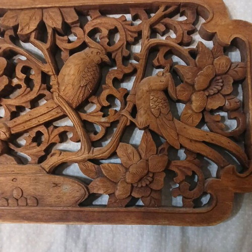 Vintage wooden carved rectangular camphor panel