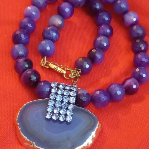 Necklace with semiprecious stones handmade vintage 90s amethyst beads