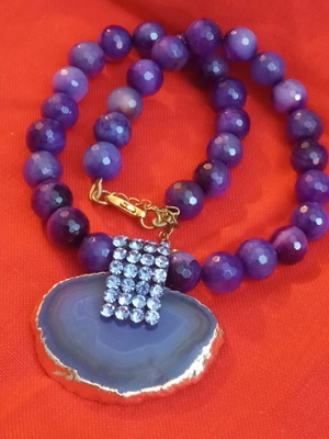 Necklace with semiprecious stones handmade vintage 90s amethyst beads