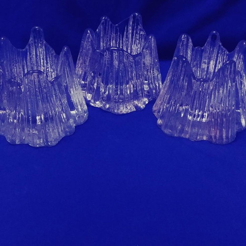 Nybro Volcano candle holders set of 3, new, Swedish crystal 80s